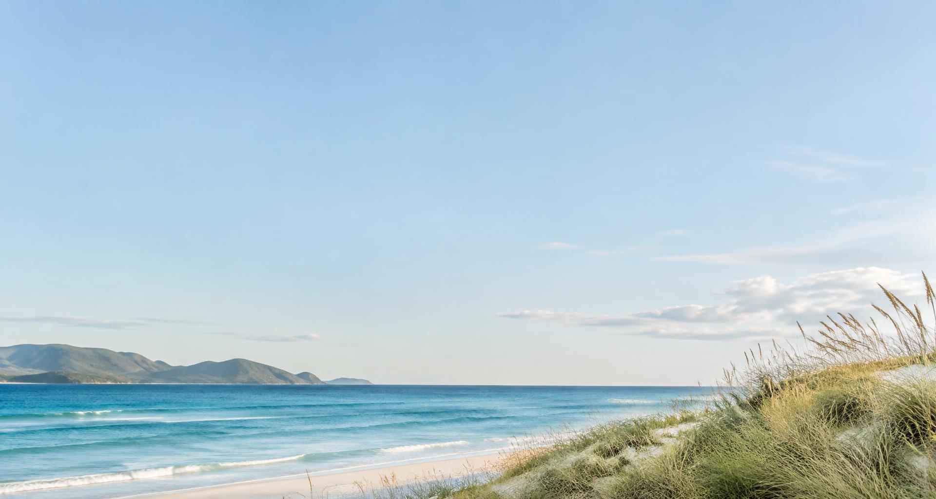 Fresh coastal air over a calm ocean and natural dunes